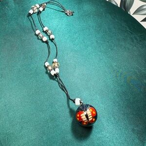 Butterfly‎ Pendant Necklace with Red and Black Beads